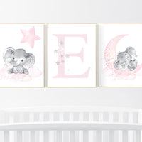 Nursery decor girl, Elephant nursery, nursery wall art elephant, baby room, girl nursery decor, elephants, girl nursery decor, name print
