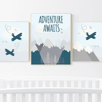 Adventure nursery decor, nursery decor boy adventure, nursery decor boy airplane, world map nursery, adventure awaits, mountain nursery