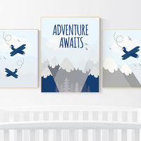 Nursery decor boy adventure, nursery decor boy airplane, world map nursery, adventure awaits, mountain nursery, Adventure nursery decor