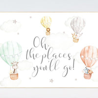 Hot air balloon nursery, gender neutral, safari animals, animal prints for nursery, twin nursery, unisex, oh the places you'll go, woodland