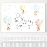 Hot air balloon nursery, gender neutral, safari animals, animal prints for nursery, twin nursery, unisex, oh the places you'll go, woodland