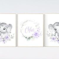 Purple teal nursery, Boho baby room, nursery wall art elephant, nursery decor girl, nursery decor girl floral, lilac nursery decor, lavender