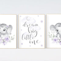 Purple nursery, Boho baby room, nursery wall art elephant, nursery decor girl, nursery decor girl floral, lilac nursery decor, lavender