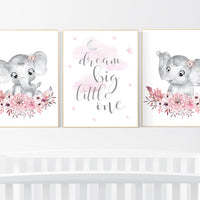 Nursery wall art elephant, flower nursery decor girl, nursery decor girl floral, Boho baby room, pink nursery decor, flower baby room