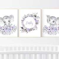 Purple nursery girl, Boho baby room, nursery wall art elephant, nursery decor girl, nursery decor girl floral, lilac nursery decor, lavender