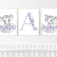 Purple nursery, Boho baby room, nursery wall art elephant, nursery decor girl, nursery decor girl floral, lilac nursery decor, lavender