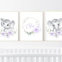 Purple teal nursery, Boho baby room, nursery wall art elephant, nursery decor girl, nursery decor girl floral, lilac nursery decor, lavender
