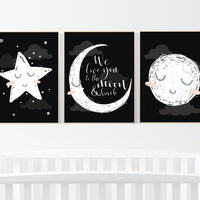 Nursery decor black and white, black nursery, nursery decor neutral, baby room decor gender neutral, moon and stars, nursery decor ideas