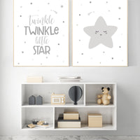 Nursery wall art grey, twinkle twinkle little star, gray nursery, nursery decor neutral, baby room decor gender neutral, grey nursery decor
