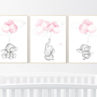 Nursery wall art girl, Nursery decor girl pink and gray, nursery wall art elephant, elephant nursery, nursery wall art animals, woodland.