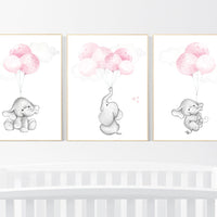 Nursery wall art girl, Nursery decor girl pink and gray, nursery wall art elephant, elephant nursery, nursery wall art animals, woodland.