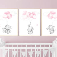 Nursery wall art girl, Nursery decor girl pink and gray, nursery wall art elephant, elephant nursery, nursery wall art animals, woodland.