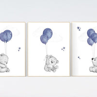 Nursery decor boy, bear nursery, nursery wall art boy, bear nursery print, navy blue, teddy bear, nursery wall art animals, boy nursery art