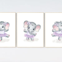 Ballerina elephant, baby room decor girl, purple, lilac, Elephant nursery art, nursery prints girl, nursery print, lavender, ballet theme