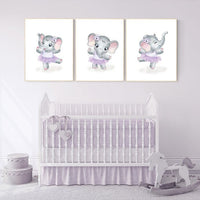 Ballerina elephant, baby room decor girl, purple, lilac, Elephant nursery art, nursery prints girl, nursery print, lavender, ballet theme