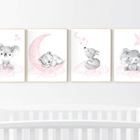 Animal nursery, nursery decor girl pink gray, nursery decor girl woodland animals, teddy bear, elephant, koala, baby girl nursery prints