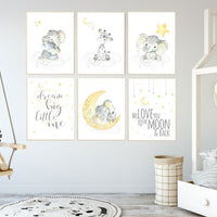Yellow gray, yellow grey, gender neutral nursery wall art, giraffe, nursery decor elephant, gender neutral nursery ideas, twin nursery