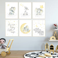 Yellow gray, yellow grey, gender neutral nursery wall art, giraffe, nursery decor elephant, gender neutral nursery ideas, twin nursery