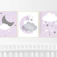 Nursery decor girl purple, girl nursery wall decor, lilac, lavender, nursery prints girl, nursery prints girl, moon nursery, purple nursery