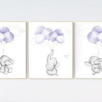 Elephant nursery decor, purple nursery, nursery decor girl purple, lavender, lilac, elephant nursery theme, elephant nursery art, girls room