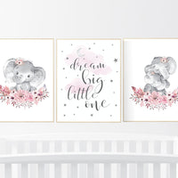Nursery decor girl boho, elephant nursery wall art, nursery decor girl floral, nursery decor girl woodland, flower nursery, boho nursery