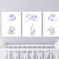 Elephant nursery decor, purple nursery, nursery decor girl purple, lavender, lilac, elephant nursery theme, elephant nursery art, girls room