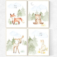 Nursery decor woodland, jungle animals, gender neutral nursery, Woodland Nursery Wall Art, Woodland Print Set, animal prints,