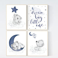 Nursery decor boy baby bear, nursery decor boy navy, nursery wall art animals, bear nursery decor, boy nursery prints, navy blue nursery