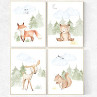 Nursery decor boy woodland, nursery decor neutral, woodland animals, fox, deer, bunny, bear, woodland nursery, gender neutral nursery