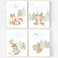 Nursery decor woodland, jungle animals, gender neutral nursery, Woodland Nursery Wall Art, Woodland Print Set, animal prints