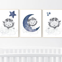 Lion nursery wall art, Nursery decor boy, navy blue nursery art, boy nursery ideas, boy nursery decor, set of 3, lion nursery decor, safari
