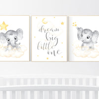 Nursery decor neutral, Yellow nursery, nursery wall art elephant, moon, stars, gender neutral, yellow and gray nursery art, baby room art