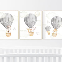 Gray nursery, grey nursery, hot air balloon, Nursery decor neutral, animal nursery, gender neutral, baby room decor, elephant, bunny giraffe