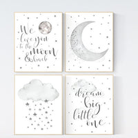 Nursery wall art grey, gray nursery, nursery decor neutral, baby room decor gender neutral, moon and stars, grey nursery decor baby room art