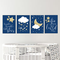 Navy gold nursery, nursery decor boys, twinkle twinkle little star, navy gold, nursery art, moon and stars