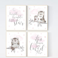 Nursery decor girl owl, twinkle twinkle little one, owl nursery decor, girl nursery wall art, nursery ideas, pink nursery print