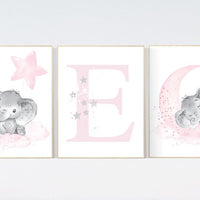 Nursery decor girl, Elephant nursery, nursery wall art elephant, baby room, girl nursery decor, elephants, girl nursery decor, name print