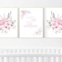 Nursery decor girl pink roses, nursery decor flower, nursery decor girl floral, flower nursery, In a field of roses she is a wildflower