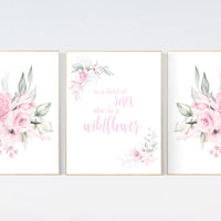 Nursery decor girl pink roses, nursery decor flower, nursery decor girl floral, flower nursery, In a field of roses she is a wildflower