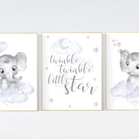 Girls room decor purple, Nursery decor girl purple, nursery decor elephant girl, moon and stars, lavender, star nursery, lilac nursery decor
