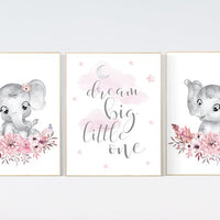 Nursery wall art elephant, flower nursery decor girl, nursery decor girl floral, Boho baby room, pink nursery decor, flower baby room