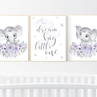 Purple nursery, Boho baby room, nursery wall art elephant, nursery decor girl, nursery decor girl floral, lilac nursery decor, lavender