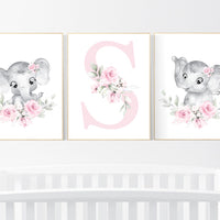 Elephant Nursery Print: Pink Floral Boho Baby Room Decor