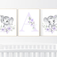 Purple nursery, Boho baby room, nursery wall art elephant, nursery decor girl, nursery decor girl floral, lilac nursery decor, lavender