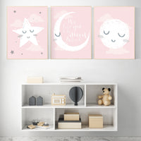 Nursery decor girl, nursery wall art pink and grey, moon star, cloud, nursery wall art girl, girl nursery print, nursery decor girl print