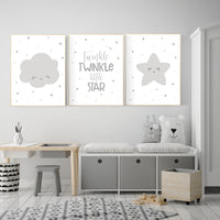 Nursery decor grey, twinkle twinkle little star, gray nursery, nursery decor neutral, baby room decor gender neutral, grey nursery decor