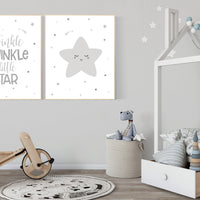 Nursery wall art grey, twinkle twinkle little star, gray nursery, nursery decor neutral, baby room decor gender neutral, grey nursery decor