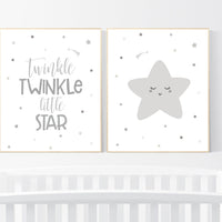 Nursery wall art grey, twinkle twinkle little star, gray nursery, nursery decor neutral, baby room decor gender neutral, grey nursery decor