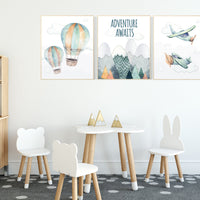 Nursery decor boy mountain, adventure nursery, travel theme nursery, woodland, gender neutral, adventure awaits, hot air balloon, plane