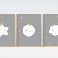 Nursery wall art grey, gray nursery, nursery decor neutral, baby room decor gender neutral, moon and stars, grey nursery decor baby room art